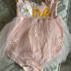 Pink Tulle Baby Romper with Daisy Embroidery